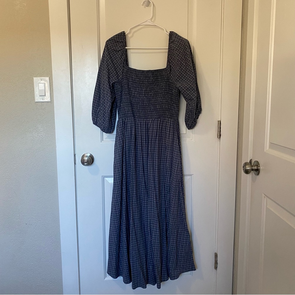 M Neuflora Hartselle Dress Smocked Blue Grid